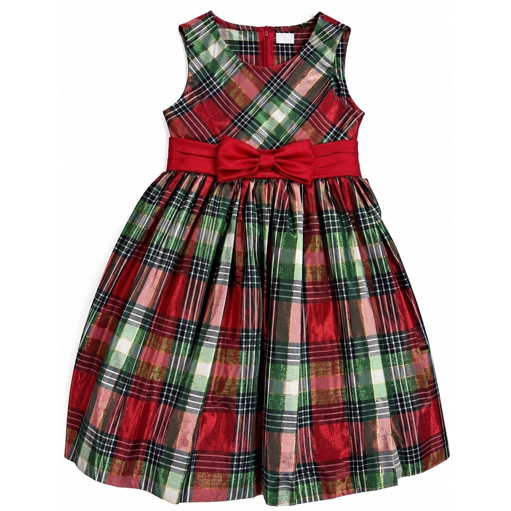 Bonnie Jean Plaid Holiday Christmas Dress Red Green Gold Metallic Party Girls 5
